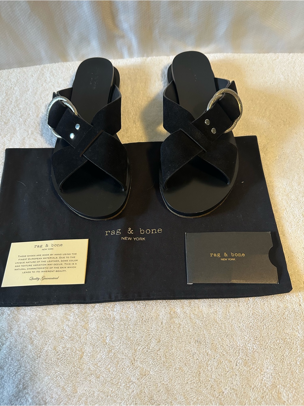 Rag & Bone Beau Cross Strap Slide Sandals Black Suede Size 38.5 Eu